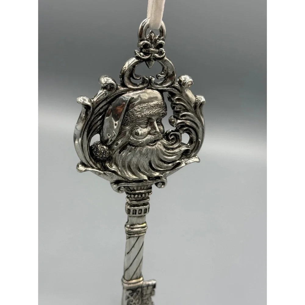 Santa Claus Magic Key Christmas Ornament Silver Tone Metal Faith Scroll 5.5 Inch